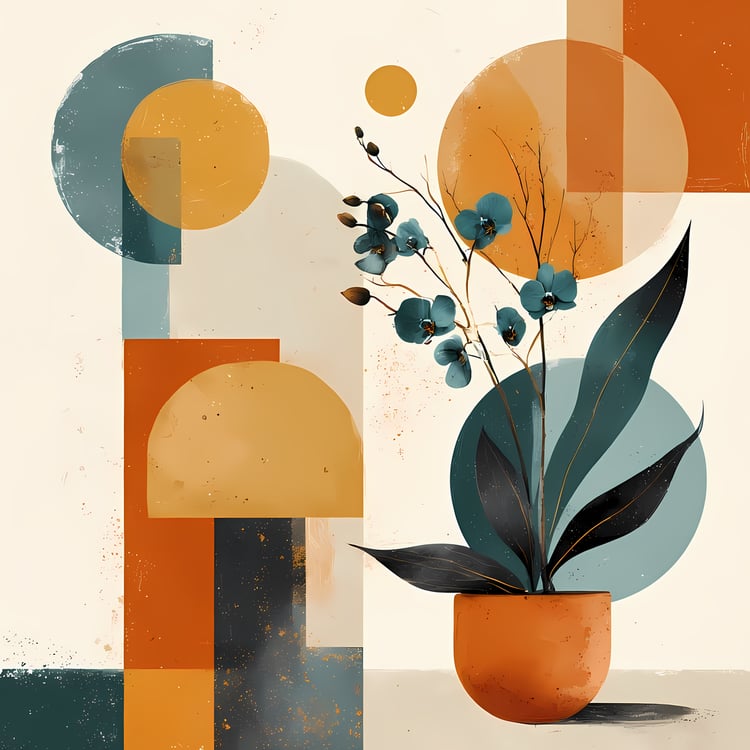 Geometric Floral Abstracts | Mid-Century Modern Botanical Digital Art Set. Bring timeless elegance into your creative projects with this mid-century modern abstract botanical art bundle. Each design combines geometric shapes with minimalist floral element