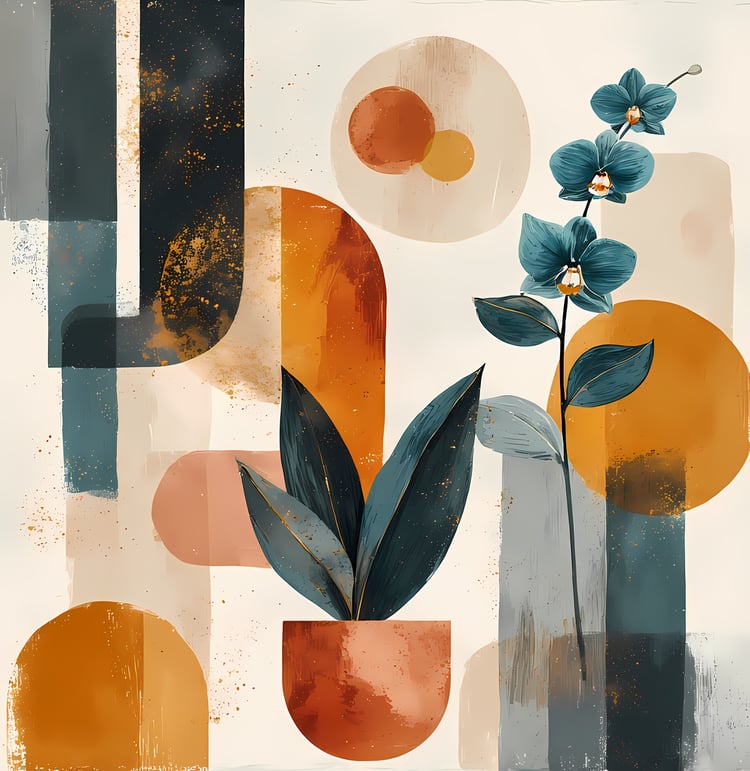 Geometric Floral Abstracts | Mid-Century Modern Botanical Digital Art Set. Bring timeless elegance into your creative projects with this mid-century modern abstract botanical art bundle. Each design combines geometric shapes with minimalist floral element