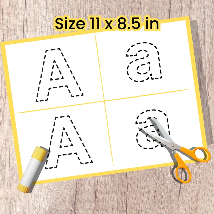 Printable alphabet worksheet letter A for scissor skills with scissors and glue