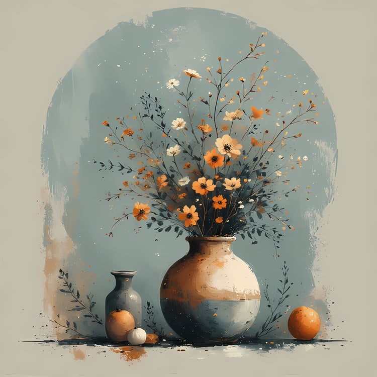 Floral Still Life Art Bundle: Painterly Impressionist Style for Home Decor. Elevate your space with this stunning collection of painterly impressionist still life artwork, featuring elegant floral arrangements in vases. With soft, earthy tones and a relax