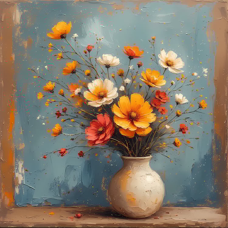 Floral Still Life Art Bundle: Painterly Impressionist Style for Home Decor. Elevate your space with this stunning collection of painterly impressionist still life artwork, featuring elegant floral arrangements in vases. With soft, earthy tones and a relax