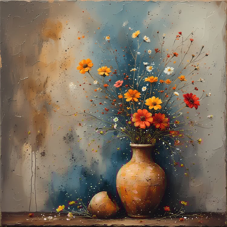 Floral Still Life Art Bundle: Painterly Impressionist Style for Home Decor. Elevate your space with this stunning collection of painterly impressionist still life artwork, featuring elegant floral arrangements in vases. With soft, earthy tones and a relax