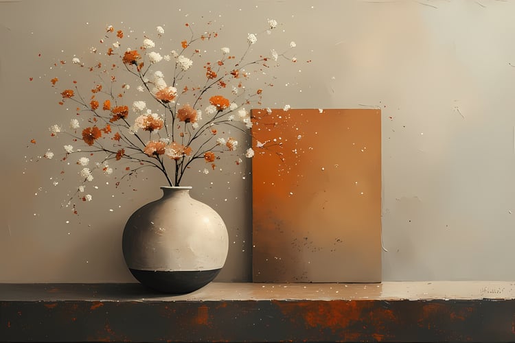 Floral Still Life Art Bundle: Painterly Impressionist Style for Home Decor. Elevate your space with this stunning collection of painterly impressionist still life artwork, featuring elegant floral arrangements in vases. With soft, earthy tones and a relax