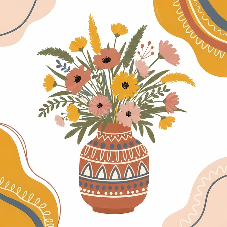 Bring warmth and elegance to your space with this beautiful boho floral wall art bundle. Featuring modern minimalist illustrations of vases filled with delicate flowers, this collection blends neutral earthy tones with soft pastel accents. The designs com