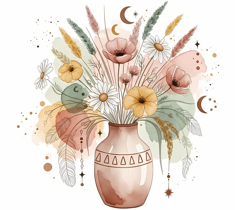 Bring warmth and elegance to your space with this beautiful boho floral wall art bundle. Featuring modern minimalist illustrations of vases filled with delicate flowers, this collection blends neutral earthy tones with soft pastel accents. The designs com