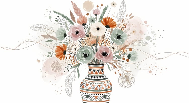 Bring warmth and elegance to your space with this beautiful boho floral wall art bundle. Featuring modern minimalist illustrations of vases filled with delicate flowers, this collection blends neutral earthy tones with soft pastel accents. The designs com