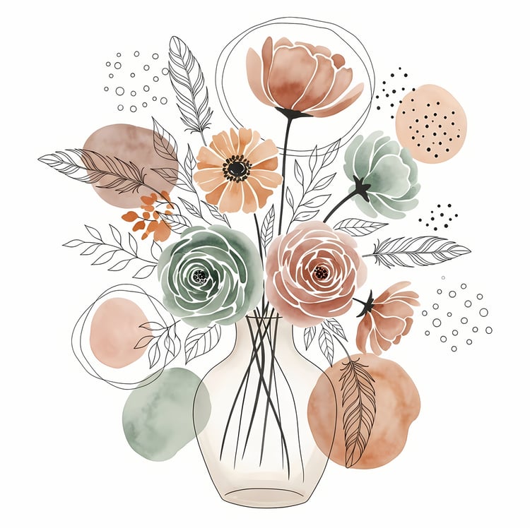 Bring warmth and elegance to your space with this beautiful boho floral wall art bundle. Featuring modern minimalist illustrations of vases filled with delicate flowers, this collection blends neutral earthy tones with soft pastel accents. The designs com