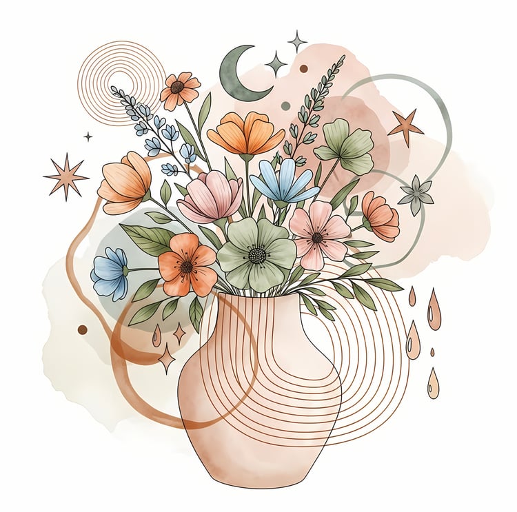 Bring warmth and elegance to your space with this beautiful boho floral wall art bundle. Featuring modern minimalist illustrations of vases filled with delicate flowers, this collection blends neutral earthy tones with soft pastel accents. The designs com