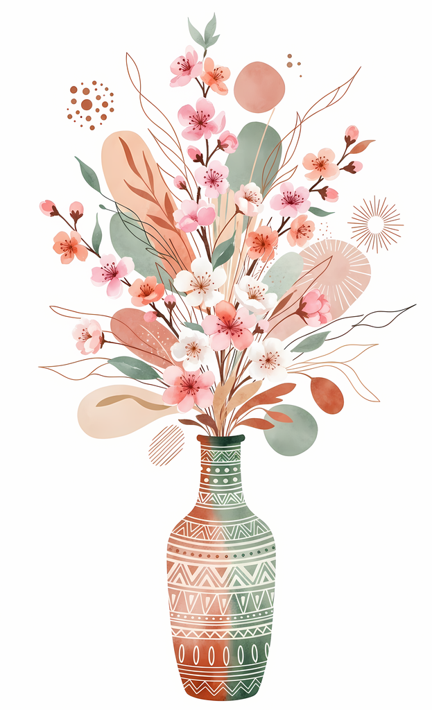 Bring warmth and elegance to your space with this beautiful boho floral wall art bundle. Featuring modern minimalist illustrations of vases filled with delicate flowers, this collection blends neutral earthy tones with soft pastel accents. The designs com