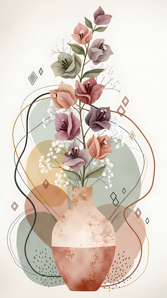 Bring warmth and elegance to your space with this beautiful boho floral wall art bundle. Featuring modern minimalist illustrations of vases filled with delicate flowers, this collection blends neutral earthy tones with soft pastel accents. The designs com