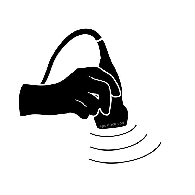 hand with medical ultrasound, black isolated silhouette