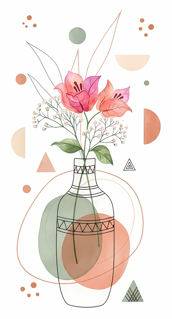 Bring warmth and elegance to your space with this beautiful boho floral wall art bundle. Featuring modern minimalist illustrations of vases filled with delicate flowers, this collection blends neutral earthy tones with soft pastel accents. The designs com