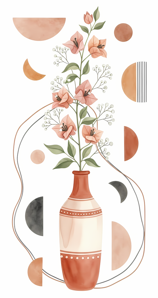 Bring warmth and elegance to your space with this beautiful boho floral wall art bundle. Featuring modern minimalist illustrations of vases filled with delicate flowers, this collection blends neutral earthy tones with soft pastel accents. The designs com
