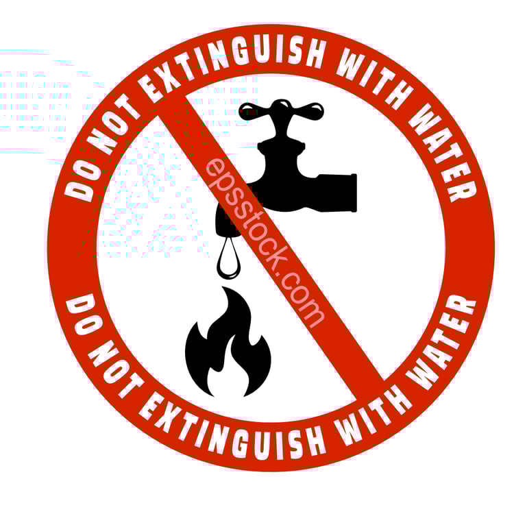 do not extinguish with water, sign