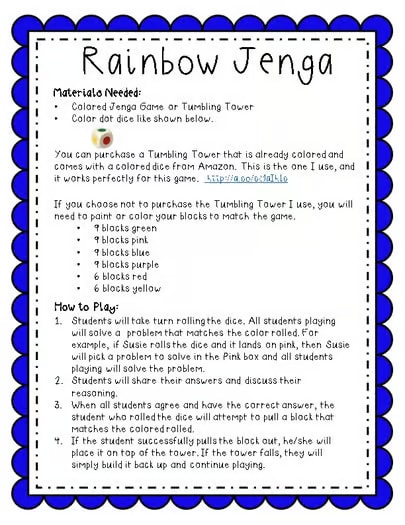 Relating Fractions to Decimals JENGA Review Game