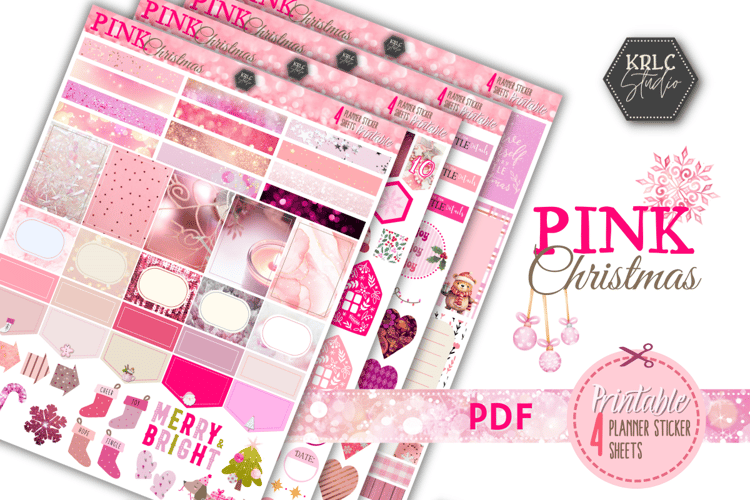 Pink Christmas Printable Planner Sticker Sheets - KRLC Studio Cover