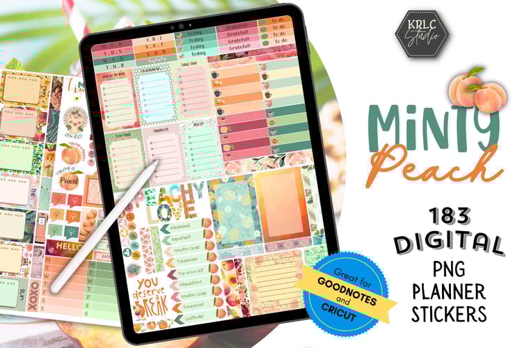 Minty Peach - 183 Digital Planner Stickers - KRLC Studio Cover