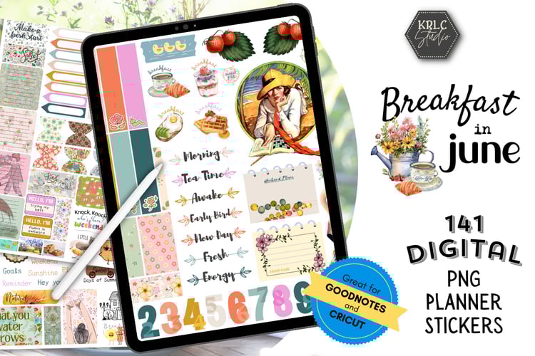 Breakfast in June - 141 Digital Planner Stickers - KRLC Studio Cover