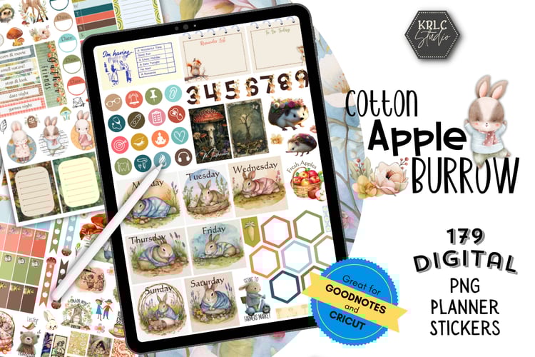 Cotton Apple Burrow - 179 Digital Planner Stickers - KRLC Studio Cover