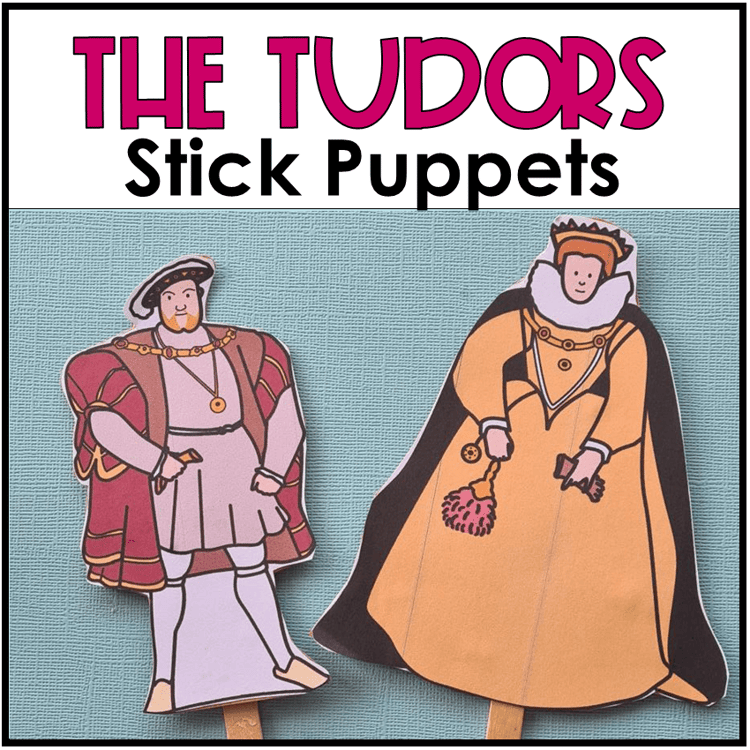 Stick puppets of the Tudors, King Henry VIII and Queen Elizabeth I