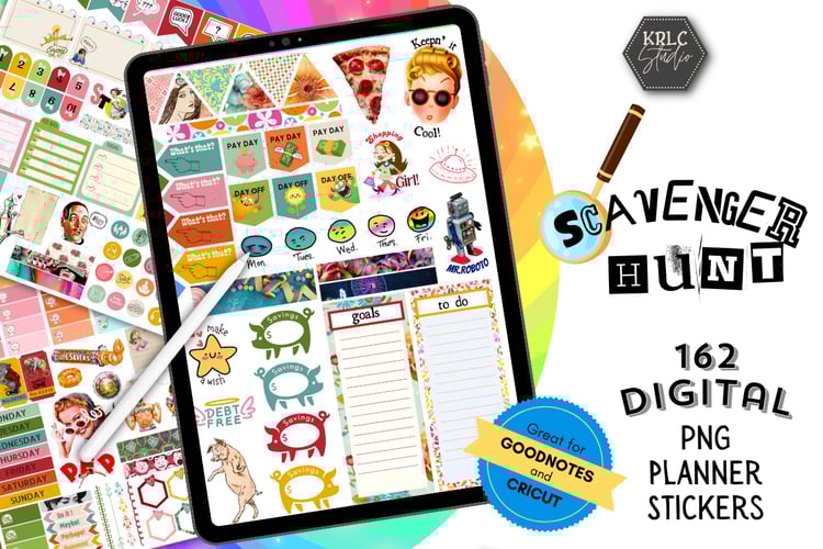 Scavenger Hunt - 162 Digital Planner Stickers - KRLC Studio Cover