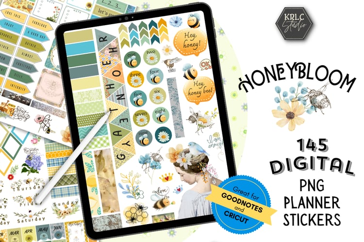Honeybloom - 145 Digital Planner Stickers - KRLC Studio Cover