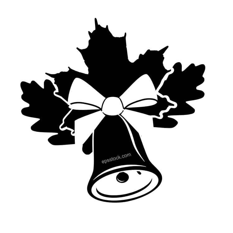 school bell with ribbon and autumn leaves