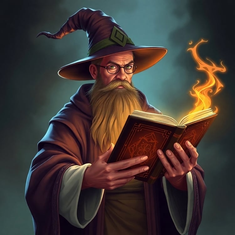 Human Wizard with glowing spellbook(D&D Character)