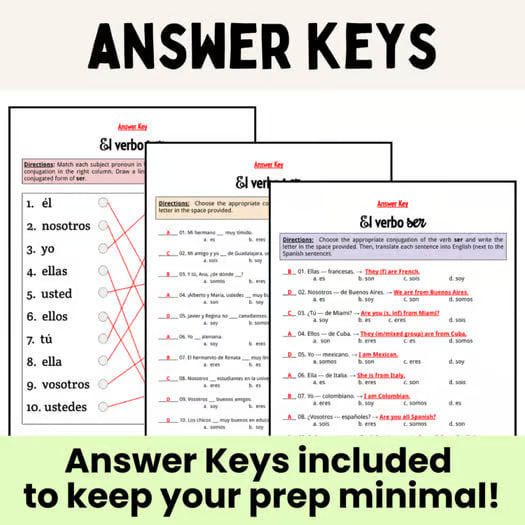 Spanish Verb SER - Practice Worksheets - Grammar & Conjugation