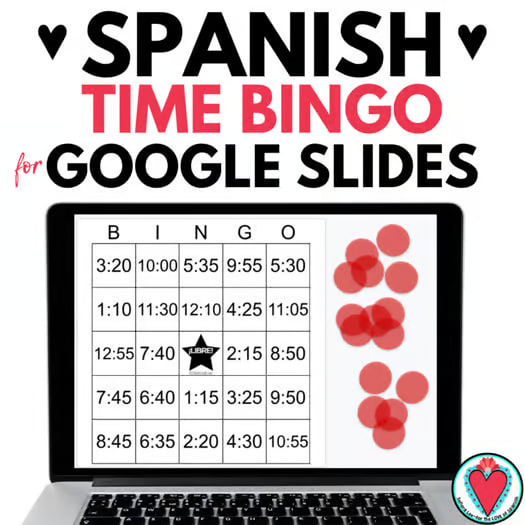Telling Time in Spanish Digital Clocks Bingo Game for Google Slides - La Hora