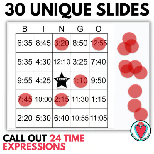 Telling Time in Spanish Digital Clocks Bingo Game for Google Slides - La Hora