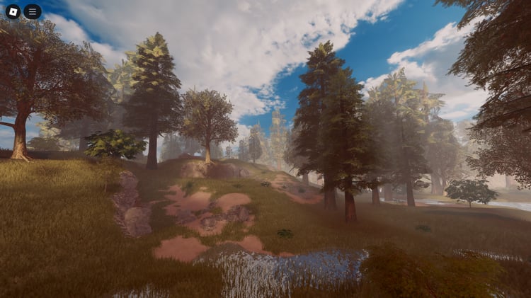 Towering forest trees with realistic terrain