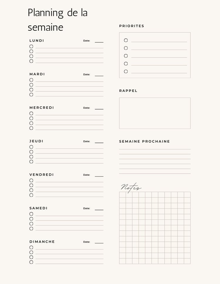 un planner efficace pour planifier votre semaine sans difficulté