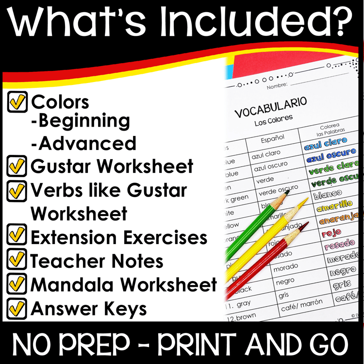 Spanish Verbs like Gustar Worksheets - Color by Number Activities - Sub Plans