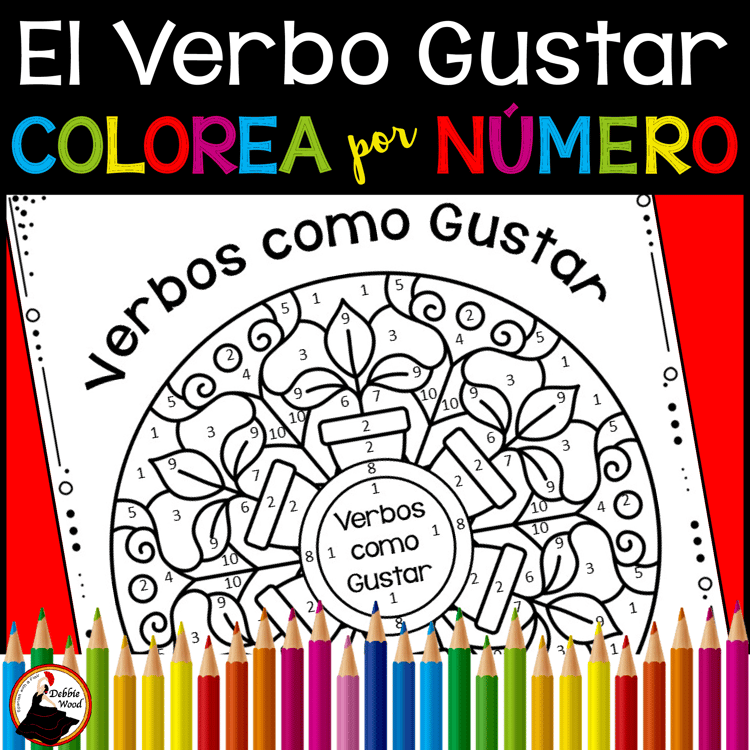 Spanish Verbs like Gustar Worksheets - Color by Number Activities - Sub Plans
