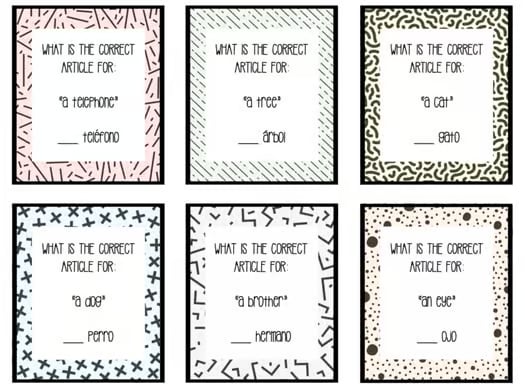 Spanish Definite and Indefinite Articles Game