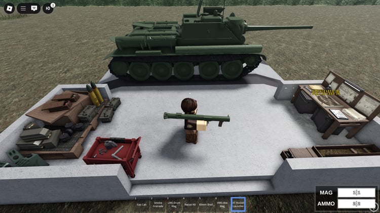 SU-85 driving through Roblox battlefield map