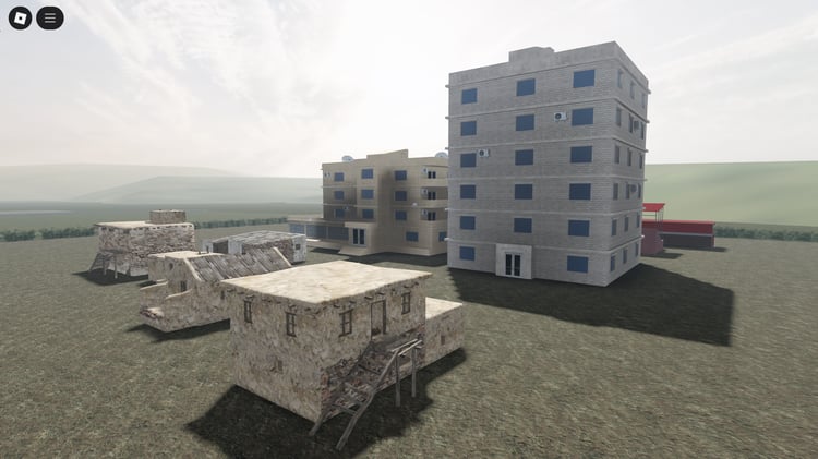 War-torn building exterior in Roblox
