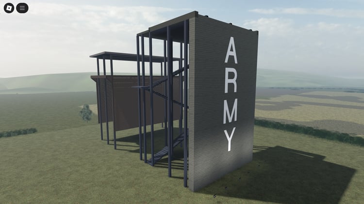 Close-up of military training stairs in Roblox