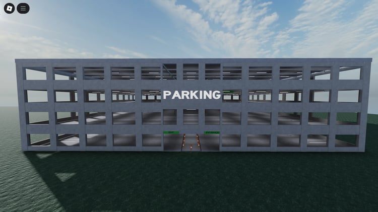 Exterior view of the 5-level Roblox parking garage