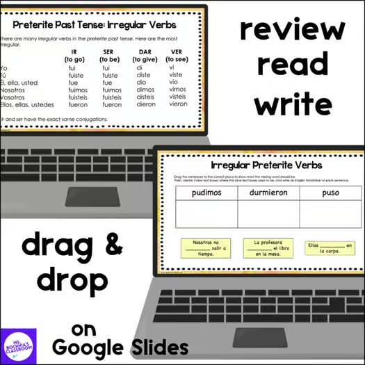 Preterite Past Tense Irregular Verbs Conjugation Practice for Spanish 1 or 2
