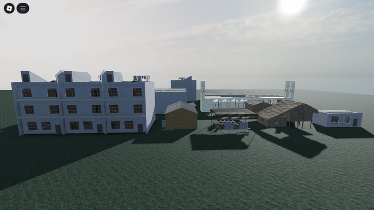 Exterior of an enterable war zone building in Roblox
