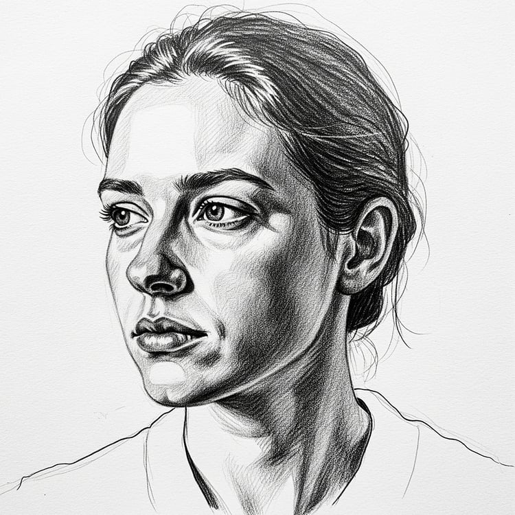 Hand-drawn portrait in black and white(Realistic)