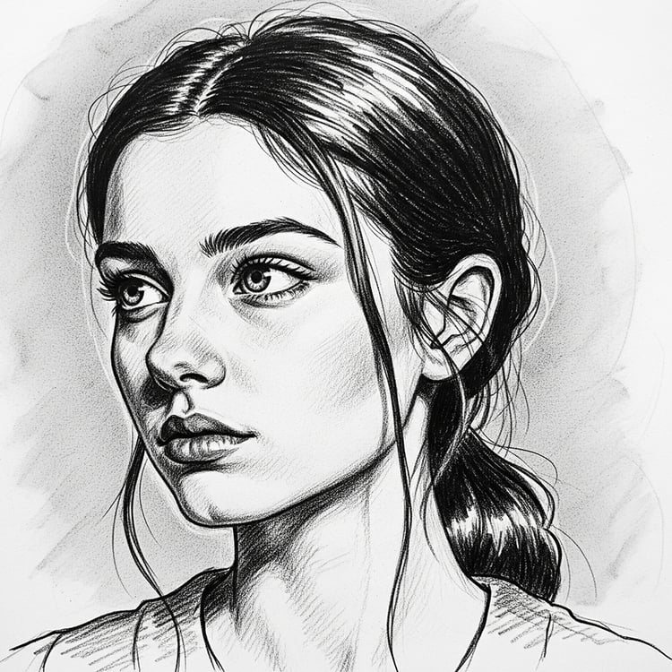 Hand-drawn portrait in black and white(Realistic)