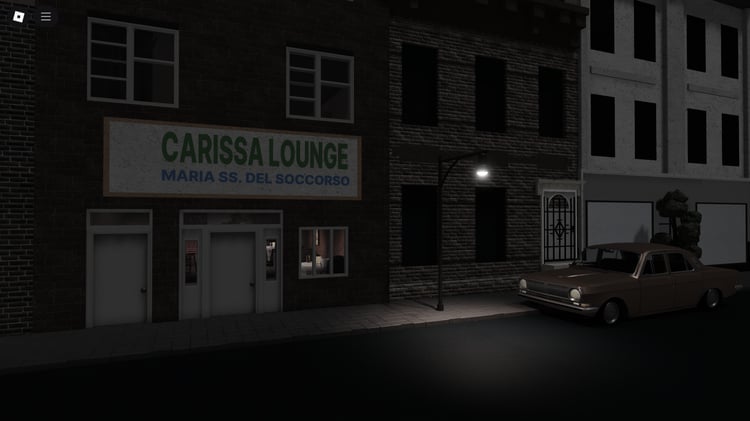 Exterior view of Carissa Lounge restaurant in Roblox