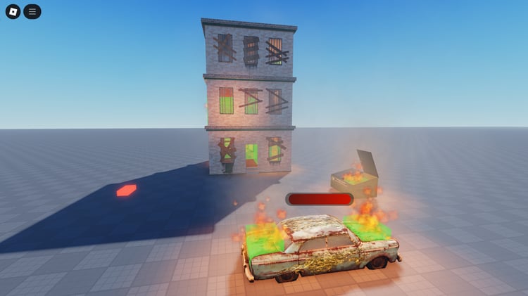 Emergency roleplay scene with players battling flames