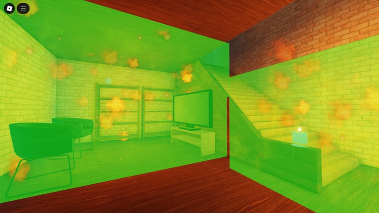 Close-up of scripted fire mechanics in Roblox