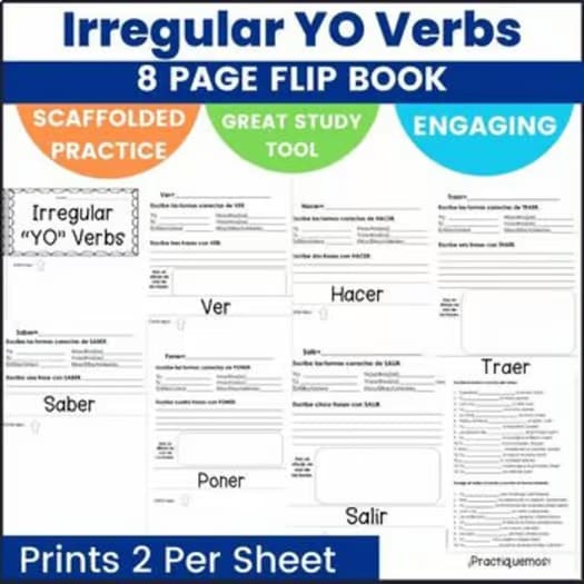 Spanish Present Tense Irregular YO Verbs Interactive Flip Book