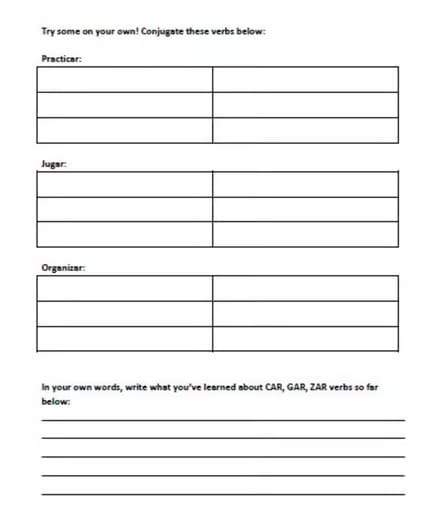Car, Gar, Zar Verbs Spanish Irregular Preterite Activities and Worksheets