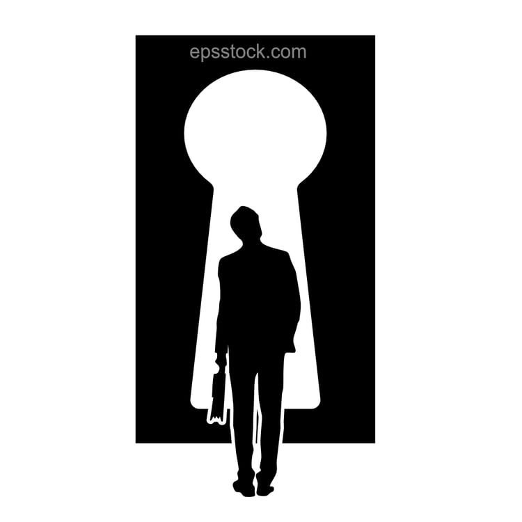 businessman standing in front of keyhole
